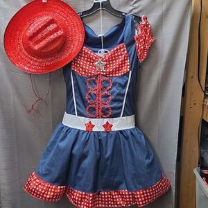 Barbie Cowgirl/square dancer dress, slip and hat. Adult size L 12-14